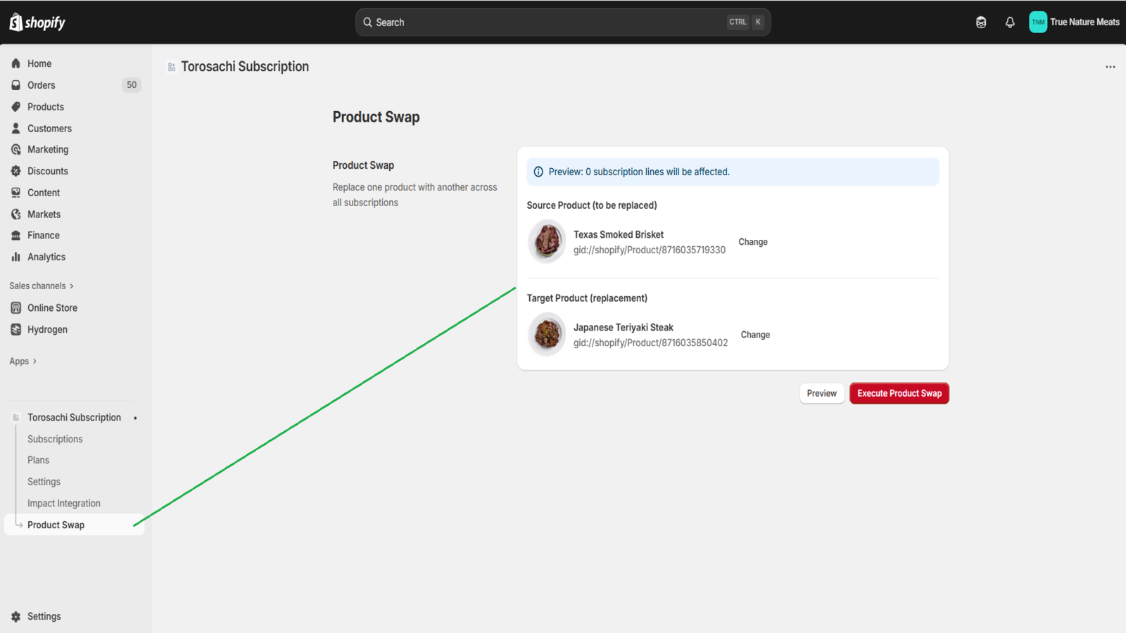 Product swap feature in ToroSachi